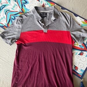 Banana Republic Gray, Red, and Burgundy Polo Shirt